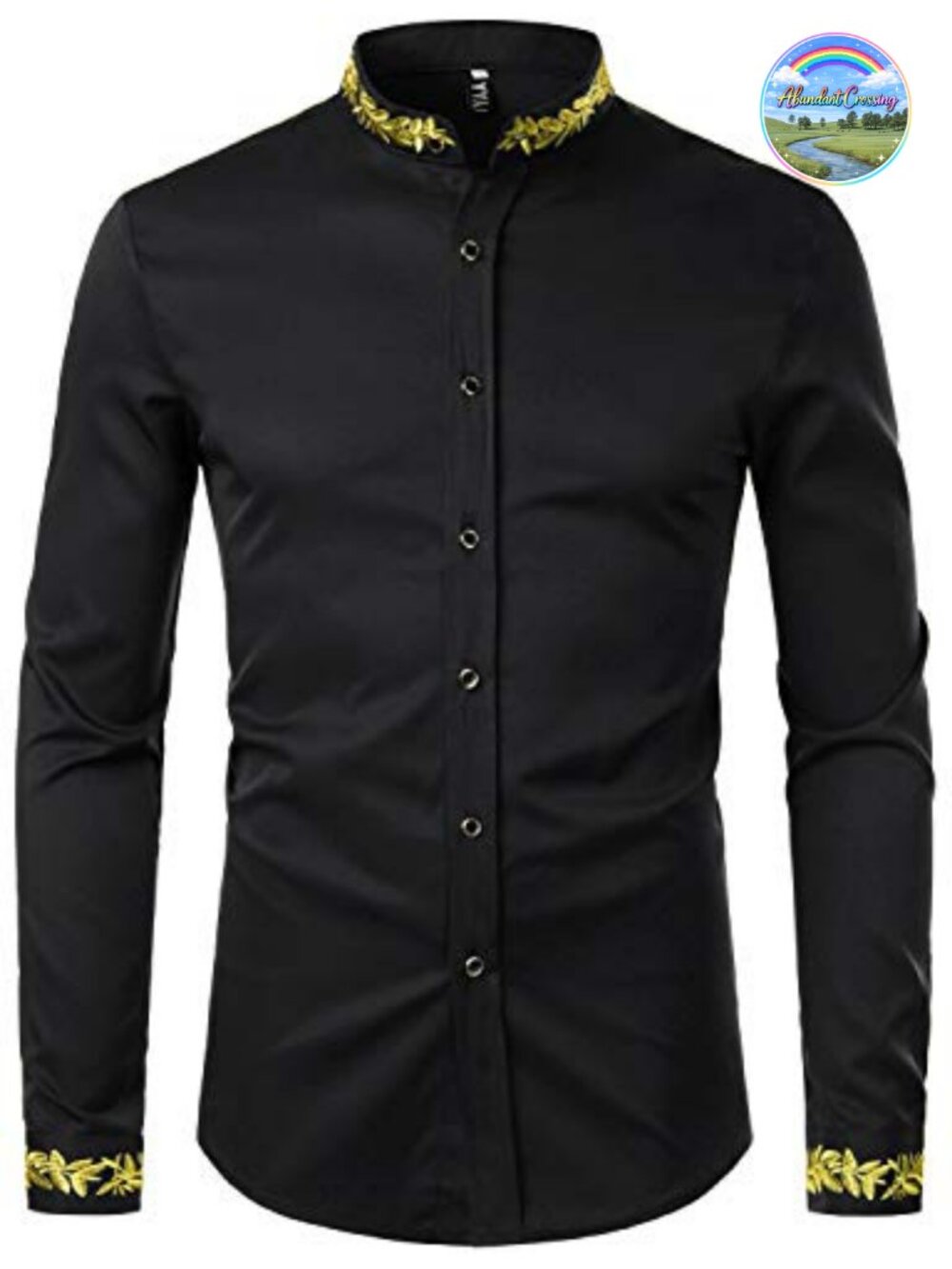 Mens Mandarin Collar Embroidery Slim Fit Dress Shirt Tuxedo Button Down